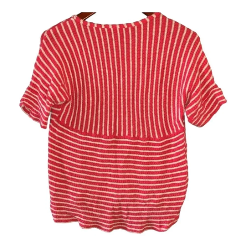 The Limited Coastal Striped Knit Short Sleeve Sweater Medium